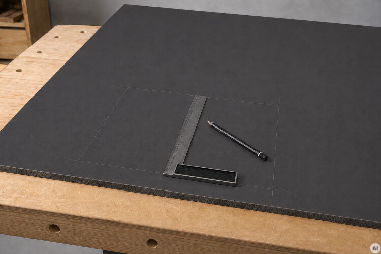 Measuring and marking an HPL sheet before cutting