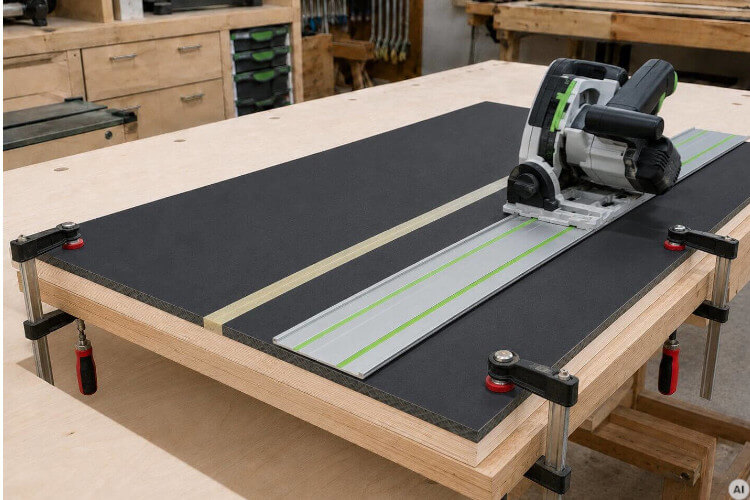 Preparing the cutting area and tool for HPL