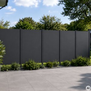 HPL privacy screen with visible joints and ground clearance