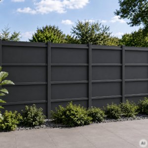 Rear of an HPL privacy screen showing its load-bearing substructure and horizontal profiles
