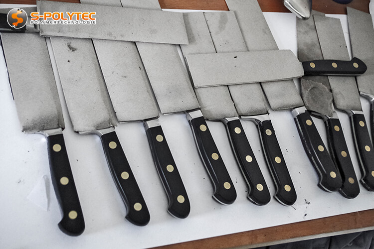 Knife blanks with handles made from our reclaimed ABS